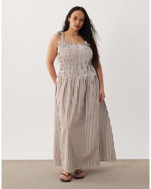 Esmee Curve Tie Strap Shirred Maxi Beach Dress - Brown