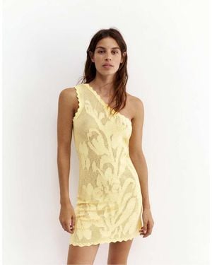 Pull&Bear Asymmetrische Jurk Met Bloemenopengewerkt - Metallic