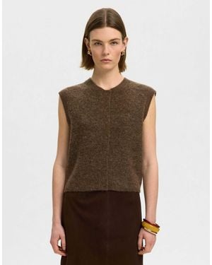SELECTED Strickweste mit dackelmotiv - Braun
