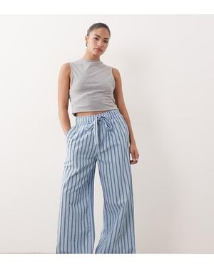 New Look Seersucker Stripe Wide Leg Trousers - Blue
