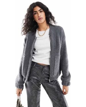 Pieces Boucles Fluffy Knitted Jacket - Grey