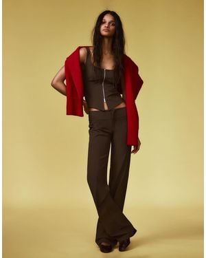 Bershka Low-rise Cummerbund Trousers - Brown