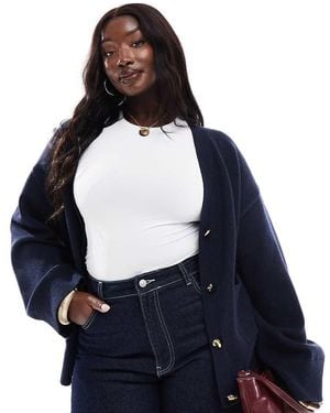 4th & Reckless Exclusive Structured V Neck Abstract Gold Button Detail Cardigan - Blue