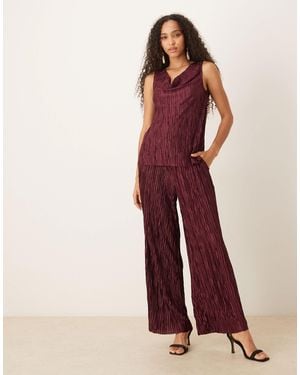 Vila Plisse Wide Leg Trouser Co-ord - Red