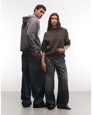 Weekday Astro jean unisexe taille basse coupe baggy délavé - Bleu