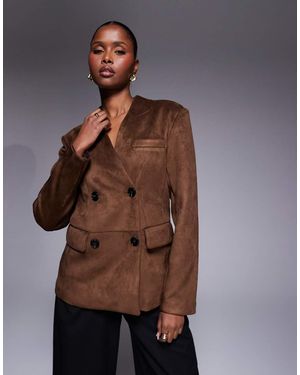 River Island Collarless Suedette Blazer - Brown
