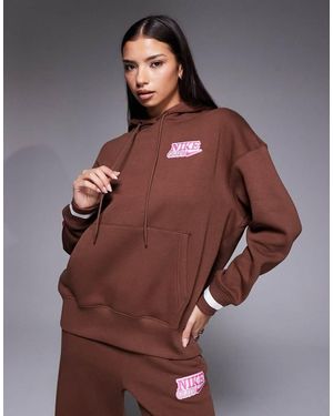 Nike Phoenix Fleece Oversized Hoodie With Back Graphic - Brown