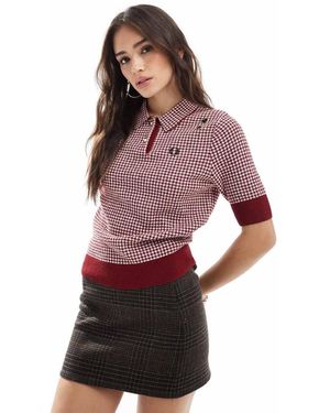 Fred Perry Camisa De Manga Corta A Cuadros Vichy Rojos Y Blancos De Punto De X Amy Winehouse - Morado