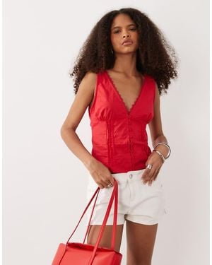 Motel Lasily Sleeveless Corset Poplin Top - Red