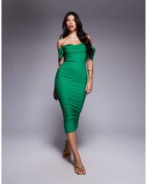 Vesper – schulterfreies, figurbetontes midaxi-kleid aus bengaline - Grün