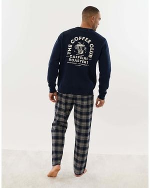 Threadbare Coffee Club Long Sleeve Pyjama Set - Blue