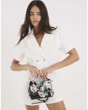 River Island Floral Metal Handle Mini Tote Bag - White