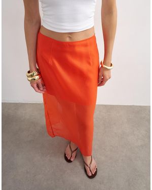 TOPSHOP Falda Larga Naranja Fuego Transparente De Organza - Rojo