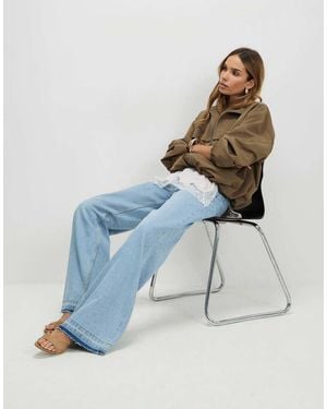 River Island Clean Waist Wide Leg Turn Down Hem Jeans - Blue