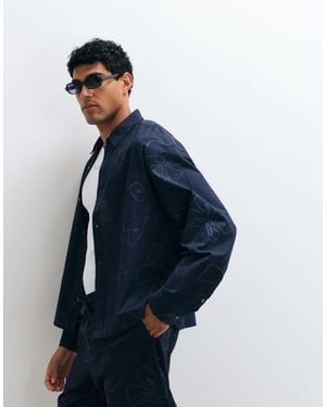 ASOS Kombiteil boxy oversize-hemd mit blumenmuster und leinen - Blau