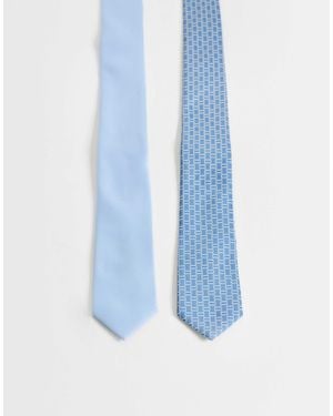 ASOS 2 Pack Geometric Pattern And Satin Tie - Blue