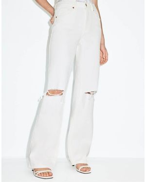 Stradivarius D92 Ripped Straight Wide-leg Jeans - White
