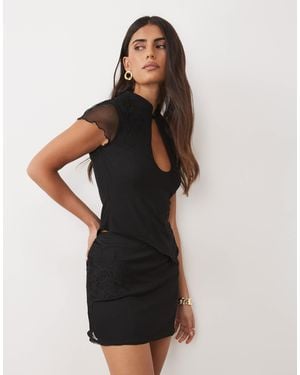 ASOS Co-Ord Mesh Mini Skirt With Lace Detail - Black