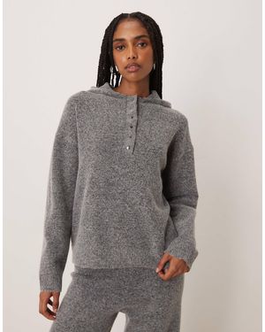 Vila Button Front Knitted Hoodie Co-ord - Grey