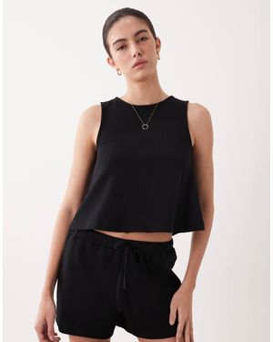 ASOS Waffle Textured Swing Top With Tie Back Detail - Black