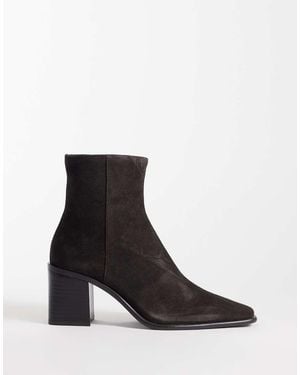 Mango 100% Leather Pointed Heeled Ankle Boot - Black
