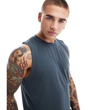 ASOS Top Senza Maniche Antracite A Coste - Blu