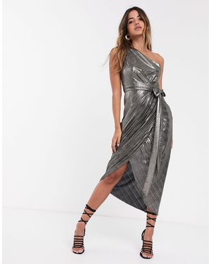 Ted Baker Gabria One Shoulder Drape Midi Dress - Metallic