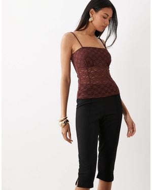 ASOS Lace Square Neck Strappy Cami Top - Brown