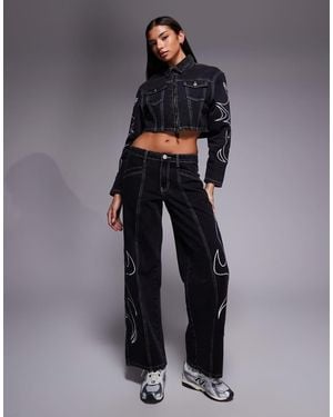Liquor N Poker Relaxed Low Rise Jeans With Applique Detail - Blue