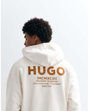 HUGO Nazardo Loose Fit Back Print Hoodie - White