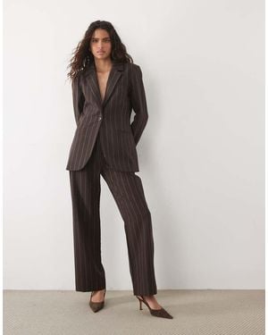 Abercrombie & Fitch Conjunto De Pantalón De Pernera Ancha Y Talle Alto En Raya Diplomática - Marrón