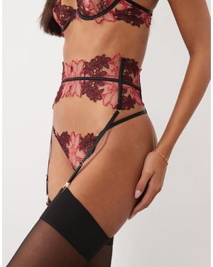 Bluebella Calantha Floral Embroidery Suspender Belt - Red
