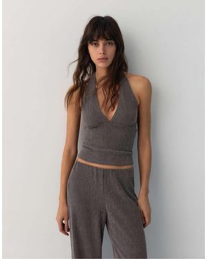 Pull&Bear Crepe Halter Neck Top - Brown