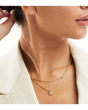 ASOS 14k Plated Multi-row Necklace With Cubic Zirconia Charm With Gift Bag - Natural