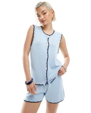 Vero Moda Knitted Constrast Scallop Edge Stitch Waistcoat Co-ord - Blue