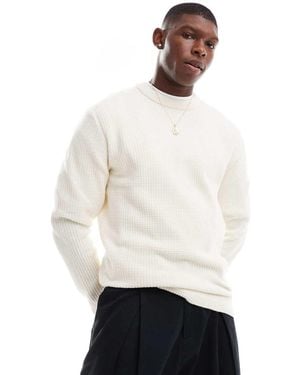 River Island Maglione Girocollo A Maniche Lunghe Lavorato A Nido D'Ape, Color Écru - Bianco