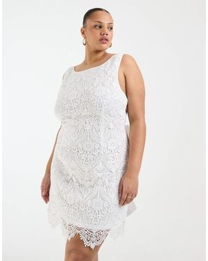 Tfnc Plus Bridal Boat Neck Bow Back Lace Mini Dress - White