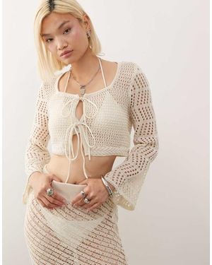 Noisy May Crochet Tie Front Top - Natural
