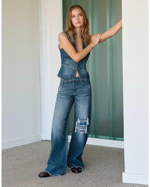 Pull&Bear Jean baggy déchiré foncé - Bleu