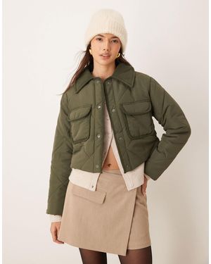 Jdy Cropped Quilted Coat With Cord Detailing - Green