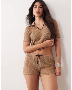Kaiia Exclusive Contrast Trim Crochet Shorts - Brown