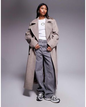 ASOS Abrigo Largo Con Cinturón De Sarga De Weekend Collective-Blanco - Gris
