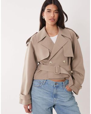 Gina Tricot Cropped Belted Trench Coat - Natural