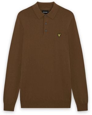 Lyle & Scott Mid Knits Cotton Merino Long Sleeve Knitted Polo - Brown
