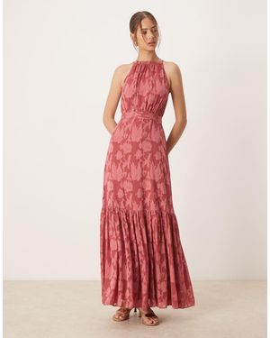 ANAYA Frill Halter Neck Maxi Dress - Red