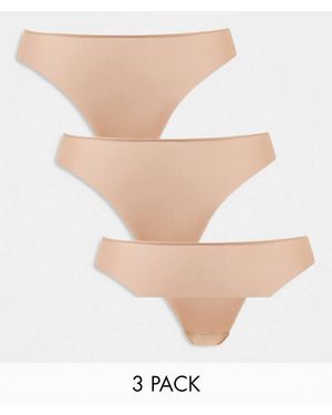 ASOS Asos Design Curve 3 Pack No Vpl & Lace Thong - Natural