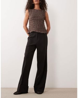 Miss Selfridge Seam Detail Wide Leg Tailored Pants With Turn Up Hem - Black