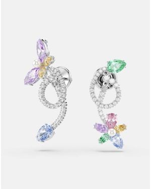 Swarovski Ariana Grande X Drop Earrings With Ear Jacket, Mixed Cuts, Dragonfly, Flower, Multicoloured, Rhodium Plated