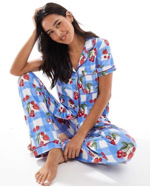 Chelsea Peers Short Sleeve Revere And Trouser Pyjama Set - Blue