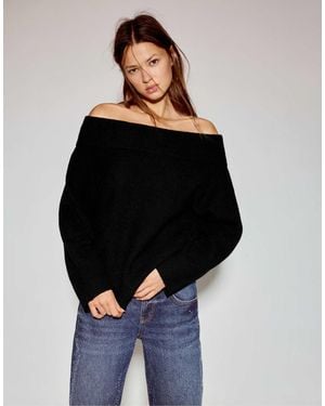 Pull&Bear – weicher, asymmetrischer strickpullover - Schwarz